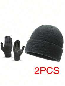 Men Knit Hat Scarf And Gloves 3-Piece Set, Warm Thermal Lined Outdoor Winter Beanie - Black - View 15