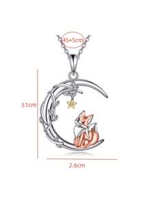 1 pièce Collier pendentif élégant avec branche d'arbre, lune croissante et renard en cristal, à porter au quotidien et en cadeau