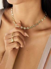 Women's Fashion Simple Sexy Necklace, Twist Rope Chain, Chain, Gold Jewelry Gold Accessories, Women Gifts, Choker Necklace, European And American Style Unisex Necklace, Sailor Rope Chain Necklace, Coffee Bean Necklace, Snake Chain, Oval Chain, Geometric Chain, Fashionable High-End Short Necklace Copper Clavicle Chain Choker Necklace, Golden Accessories, Style Women Gifts Daily Casual Wear, Fashion Jewelry