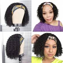 Headband Wig Short Bob Curly Wig Deep Wave Human Hair Wigs With Headband For Women Deep Curly 150% Density Glueless Full Machine Made Brazilian Remy Human Hair Deep Wavy Bob Wig Natural Color 12-16 Inch