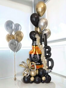 69 件/套金色“生日快乐”铝箔字母气球、黑色/银色/金色五彩纸屑乳胶气球、威士忌酒瓶装饰、HBD 字母气球架、生日派对装饰、家庭派对背景用品、圣诞节 - 彩色 - 查看 5