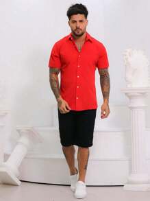 Men's Basic Plain Hawaiian Dress Shirt Summer 2024 - 紅色 - 查看 4