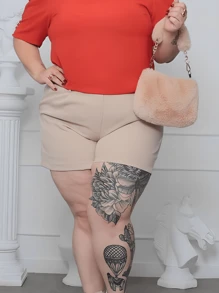 Women's Plus Size Tailored Shorts High-Waisted Bermuda Shorts 44 To 50 Summer Elegance Plus - Màu be - Xem 3