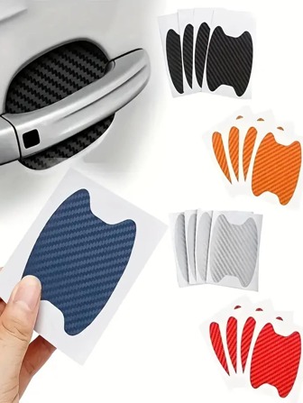 4pcs Carbon Fiber Door Handle Protective Film Sticker, Car Accessories