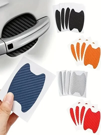 4 件装碳纤维门把手保护膜贴纸，汽车配件