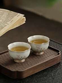 1pc Vintage Style Grayish-Green Chamomile Bud Tea Cup, Suitable For Living Room, Tea House, Restaurant