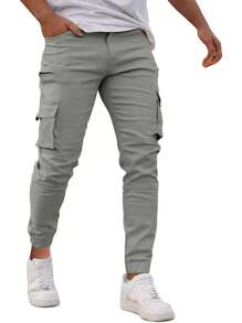 Men's Outdoor Multi-Pocket Drawstring Casual Sport Cargo Pants - Grey - View 2