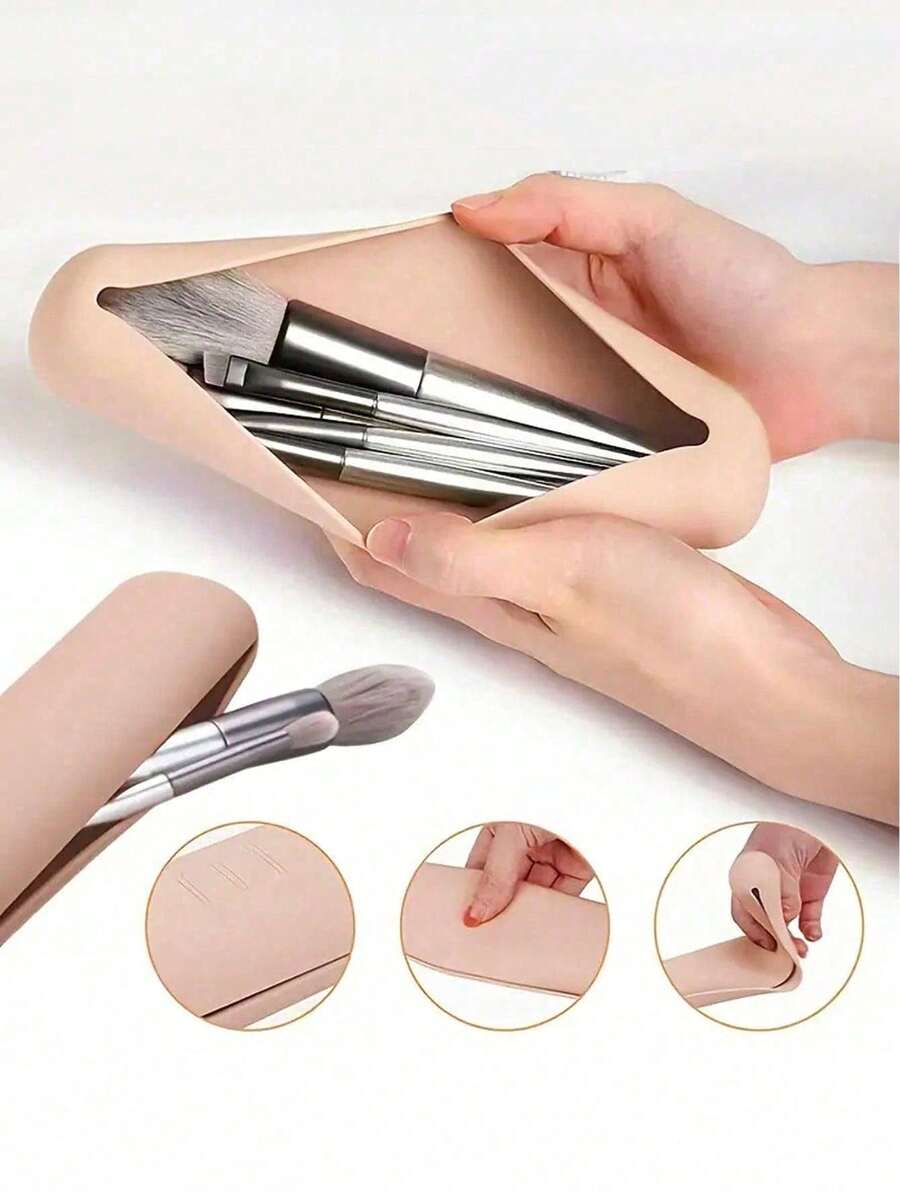 旅行化妆刷架，硅胶时尚便携式化妆刷架，柔软时尚的化妆工具收纳盒，适合旅行 - 卡其色、房间、家庭、卧室、浴室、房屋、粉色房间、客厅装饰、旅行用品、礼品袋、送给妈妈、爸爸、男士、朋友、老师、生日、婚礼、书桌、架子、配件、礼品盒、有趣的礼物、存储、化妆刷架 - 彩色 - 查看 1