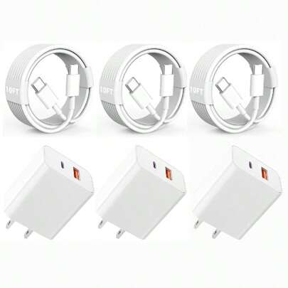 JOZASHON 1/2/3-Pack Dual Port A/C Charger Compatible With Iphone 16/15 Charger Quick Charge Block, Fast Charge Two Devices Simultaneously With 10ft Fast USB C To C Cable Compatible With Iphone 15/15 Plus/15Pro/15 Pro Max, Compatible With IPad Pro/Air Fast Charging