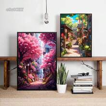 Tranh canvas và tranh in hình kiến trúc đường phố Nhật Bản với họa tiết hoa anh đào, tranh nghệ thuật treo tường cho phòng khách hiện đại. - Nhiều màu - Xem 6