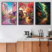 Tranh canvas và tranh in hình kiến trúc đường phố Nhật Bản với họa tiết hoa anh đào, tranh nghệ thuật treo tường cho phòng khách hiện đại. - Nhiều màu - Xem 3
