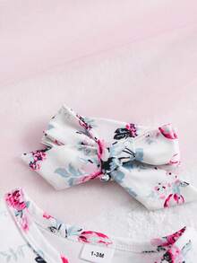 2pcs/Set Newborn Baby Girl Jumpsuit With Hairband, European-American Style Baby Girl Long Sleeve Zipper Jumpsuit, Autumn/Winter - White - View 3