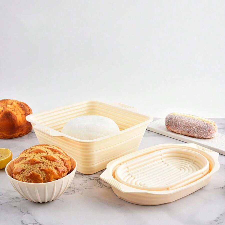 Silicone Bread Proofing Basket Sourdough Baking Bowl Foldable Handmade Bread Making Supplies For Bakers - Beige - View 1