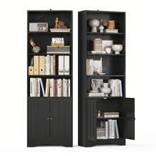71" Tall Bookcase With Adjustable Shelves, 6-Shelf Bookcase And Bookshelves With Doors, Floor Standing Display Storage Shelves - 黑色 - 查看 4