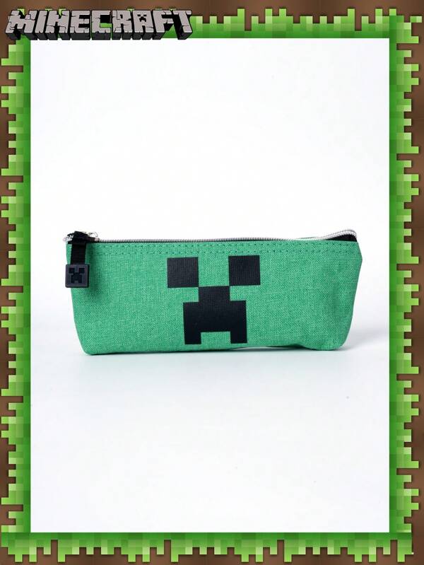Minecraft 1 pieza Estuche de lápices grande con licencia oficial de Minecraft Creeper, bolsa de lápices portátil de gran capacidad, bolsa de papelería sencilla, caja de almacenamiento para borrador, gafas de sol, pincel cosmético, monedero, cartera, útiles de oficina, regalo de cumpleaños