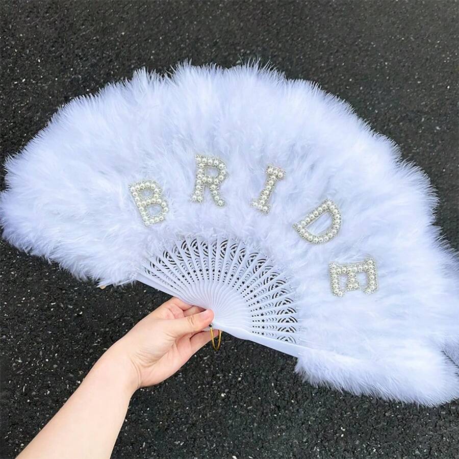 新娘白色蓬松扇子单身派对周末婚礼订婚新娘送礼会装饰拍照道具未来太太妻子礼物 - 白色 - 查看 1