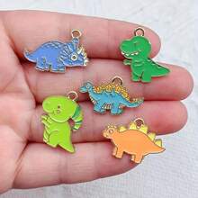 5/10pcs Enamel Drip Oil Cartoon Dinosaur Pendant, For DIY Earrings, Bracelets, Necklaces And Other Accessories - Alloy Material