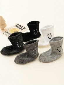 20 pares Calcetines cortos para niños, sólidos en negro, gris, blanco, con estampado de caras para niños y niñas, calcetines ligeros para el tobillo para primavera y verano, para la escuela/diario/deportes