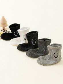 20 pares Calcetines cortos para niños, sólidos en negro, gris, blanco, con estampado de caras para niños y niñas, calcetines ligeros para el tobillo para primavera y verano, para la escuela/diario/deportes