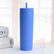 高品质双层塑料杯,哑光橡胶漆水瓶,可重复使用的直吸管杯,480ml/16oz 男女通用办公水瓶、玻璃杯、咖啡杯。适用于办公室、餐厅、户外、学校、生日、母亲节、节日礼物 - 多色 - 查看 10