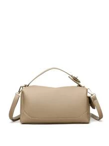 1 件纯色简约大容量多口袋斜跨手提包，适合女性日常使用手提包