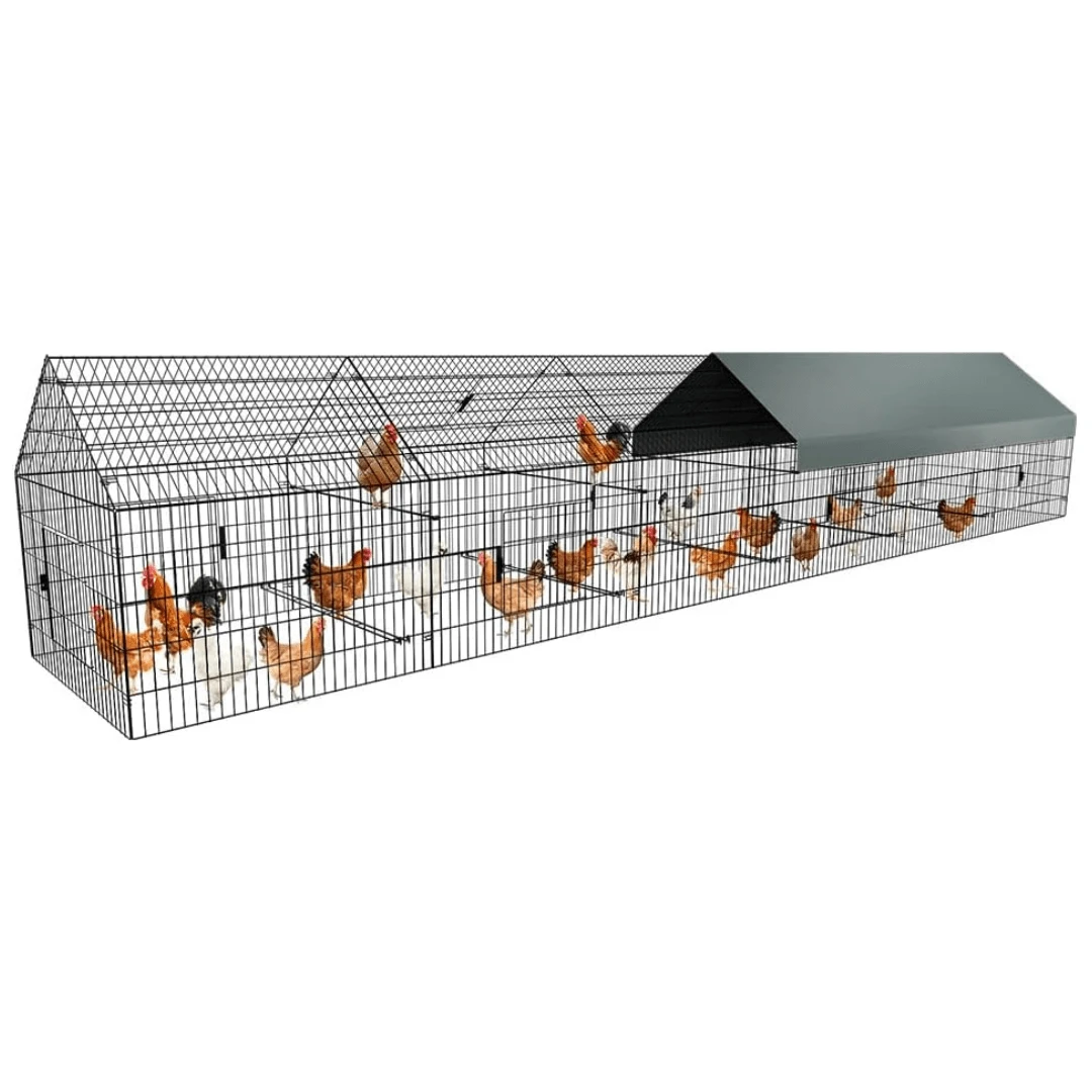 Metal Chicken Coop, 21ft X 3.5ft Chicken Run Pen For Yard With Cover