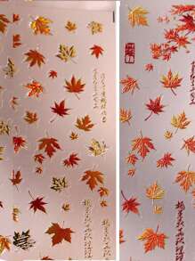 55 piezas/hoja Calcomanías para uñas con estampado de hojas de otoño en relieve 3D, Adhesivos de arte para uñas DIY, Esenciales de uso diario, Amados por mujeres y niñas