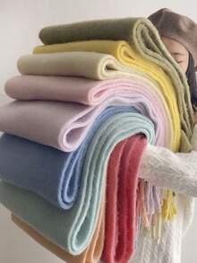 1 件女士纯色时尚保暖围巾，厚颈保暖披肩两用，适合学生和情侣 - 彩色 - 查看 8