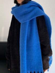 1 件女士纯色时尚保暖围巾，厚颈保暖披肩两用，适合学生和情侣 - 彩色 - 查看 3