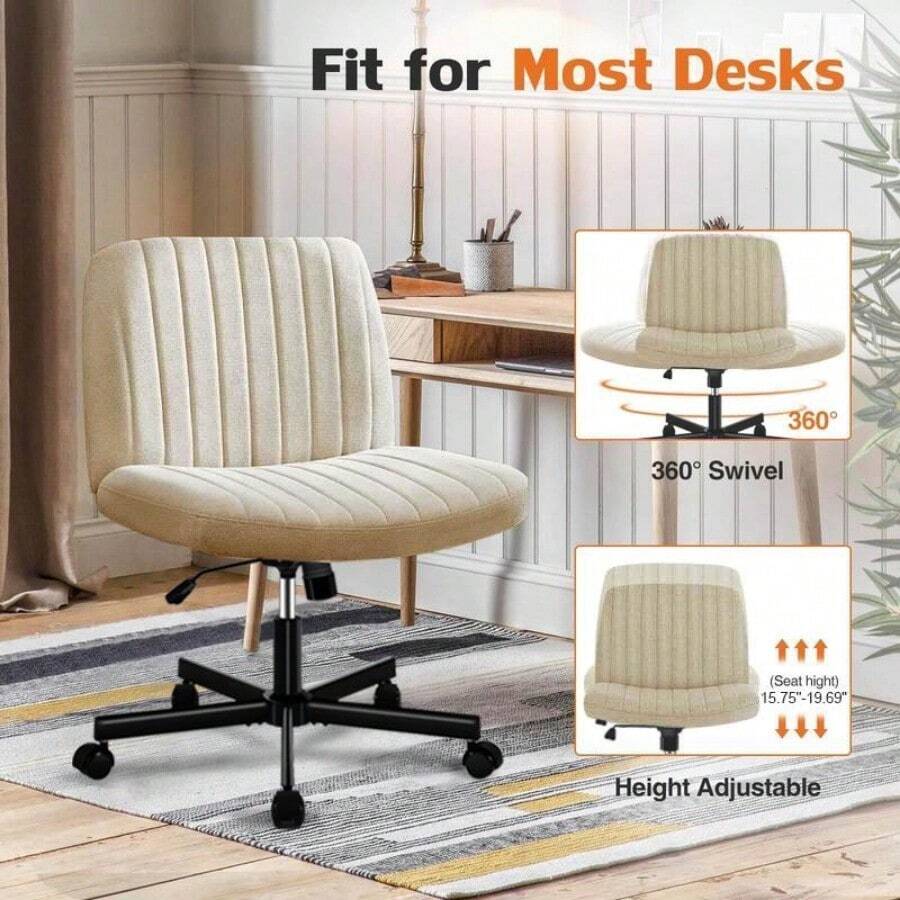 Cross Chair Plus Size Armless Swivel Home Office Chair CrossLegged