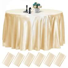Fani 12 Pack 108 Inch  Round Tablecloth - Premium Silky Satin Tablecloth Overlay Smooth Fabric Table Cover Linens, Table Decoration For Wedding Party Banquet Events Restaurant Kitchen Dining - Champagne - View 1