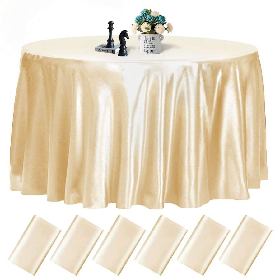 Fani 12 Pack 108 Inch Round Tablecloth - Premium Silky Satin Tablecloth Overlay Smooth Fabric Table Cover Linens, Table Decoration For Wedding Party Banquet Events Restaurant Kitchen Dining - Champagne - View 1