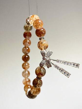 1 件时尚蝴蝶结黑金色超级七手绳，适合女性佩戴，配有礼品盒和珠宝收纳袋