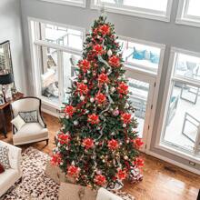 圣诞一品红人造花装饰 5.5 英寸圣诞树花环花环装饰闪光花饰圣诞新年婚礼派对装饰品