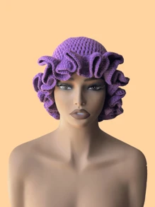 1 件女士手工钩编荷叶边针织贝雷帽，成人软边钟形帽，轻质镂空蕾丝无檐小便帽，有弹性，Y2K 风格，适合日常穿着、摄影、聚会、野餐、户外活动，保暖、防风、保暖耳朵、圣诞节