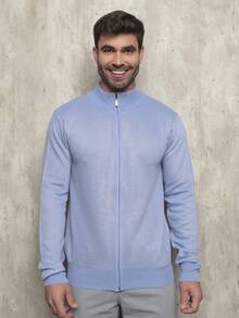 OZON Men's Wool Cardigan Jacket Turtleneck - Màu xanh lam - Xem 2