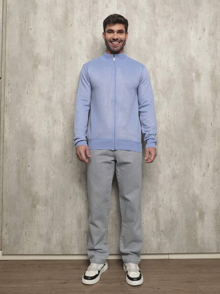 OZON Men's Wool Cardigan Jacket Turtleneck - Màu xanh lam - Xem 1