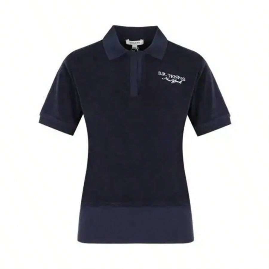 Sporty & Rich SR Tennis Terry Cloth Effect Polo Shirt Navy - 藏蓝色 - 查看 1