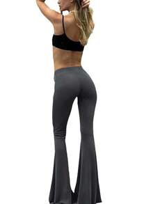 High Waist V-Neck Fitted Casual Stretch Flared Pants - Grey - View 4