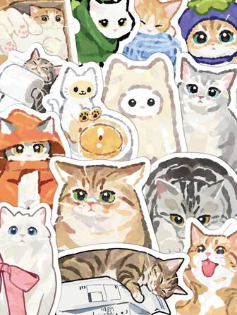 77pcs Cute Kitten Cat Stickers For Skateboard, Guitar, Luggage, DIY Phone Case Decoration,Silly Stickers,Anime Stickers,Calico Stickers,Stickers,Cat,Cat Stickers