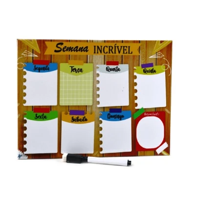 Quadro Planner Lousa Magnética de Anotações 20x26cm Metal Planejamento Semanal com Caneta Rotina Infantil Incentivo Atividades Diárias