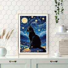 Bộ tranh đính đá 5D tự làm hình mèo đêm đầy sao, tranh trang trí tường bằng vải canvas đính kim cương tròn, bộ quà tặng thủ công 11,81x15,75 inch không có khung - Nhiều màu - Xem 4