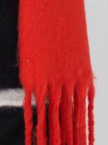 1pc Thick Christmas Solid Color Fluffy Tassel Warm Scarf, Fashionable Windproof Wrap Shawl, Soft And Comfortable, Suitable For Daily Wear In Autumn/Winter
