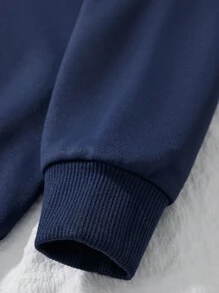 Young Boy Hooded Sweatshirt And Pants Set, Solid Color, Autumn And Winter, 2pcs - Navy Blue - View 4