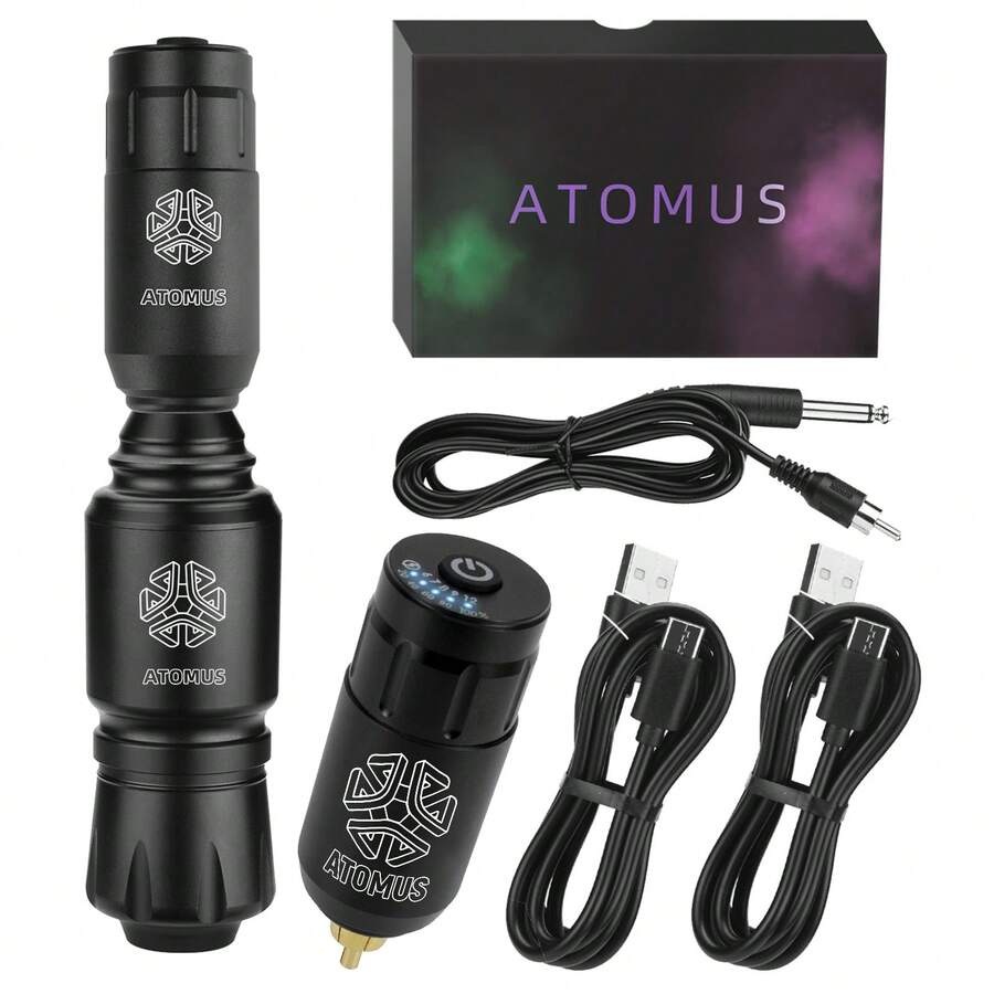 Máquina De Tatuar ATOMUS Rotativa Profesional Inalámbrica Kit - Negro - Ver 1