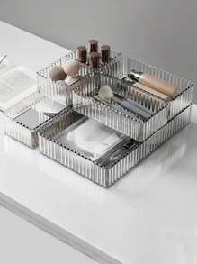 2/5/6/10pcs/Set Simple Transparent Makeup Organizer Drawers Storage Boxes, Eyeshadow Brush Holders, Cosmetic Storage Trays, Perfume Organizers, Makeup Brush Holders, Nail Polish & Beauty Products Organizer Rack,For Holiday Beach, Bathroom Collection, Bedroom Collection, Large Capacity - Water Stripes Transparent - View 1