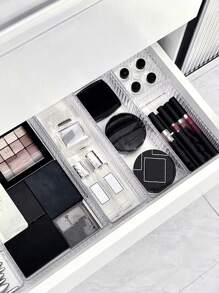 2/5/6/10pcs/Set Simple Transparent Makeup Organizer Drawers Storage Boxes, Eyeshadow Brush Holders, Cosmetic Storage Trays, Perfume Organizers, Makeup Brush Holders, Nail Polish & Beauty Products Organizer Rack,For Holiday Beach, Bathroom Collection, Bedroom Collection, Large Capacity - Water Stripes Transparent - View 8