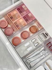 2/5/6/10pcs/Set Simple Transparent Makeup Organizer Drawers Storage Boxes, Eyeshadow Brush Holders, Cosmetic Storage Trays, Perfume Organizers, Makeup Brush Holders, Nail Polish & Beauty Products Organizer Rack,For Holiday Beach, Bathroom Collection, Bedroom Collection, Large Capacity - Water Stripes Transparent - View 10