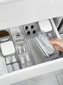 2/5/6/10pcs/Set Simple Transparent Makeup Organizer Drawers Storage Boxes, Eyeshadow Brush Holders, Cosmetic Storage Trays, Perfume Organizers, Makeup Brush Holders, Nail Polish & Beauty Products Organizer Rack,For Holiday Beach, Bathroom Collection, Bedroom Collection, Large Capacity - Water Stripes Transparent - View 4