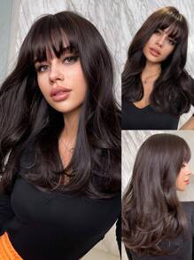 20 英寸深棕色蝴蝶发型长直假发派对适合所有季节合成纤维假发头发替换假发适合女性女孩万圣节节日礼物 - 棕色 - 查看 5